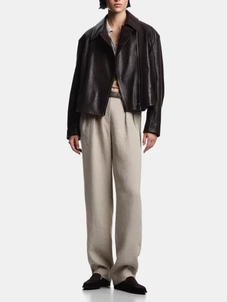 Лляні Повсякденні штани Emporio Armani молочний