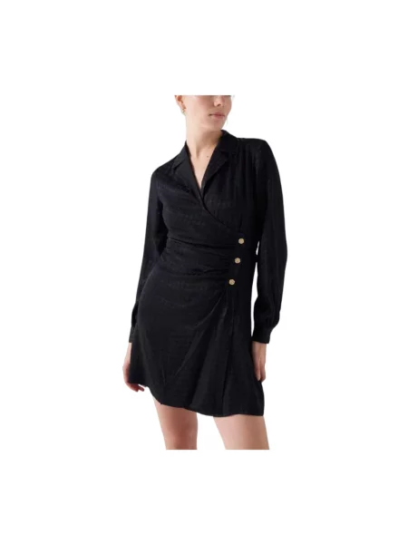 Satynowa krótka sukienka mini Salsa garniturowa czarna