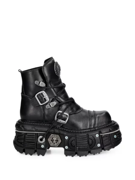 Botine New Rock cu platformă cu cataramă negru