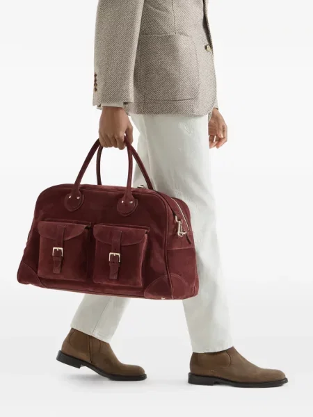 Geantă Brunello Cucinelli din piele de căprioară maro