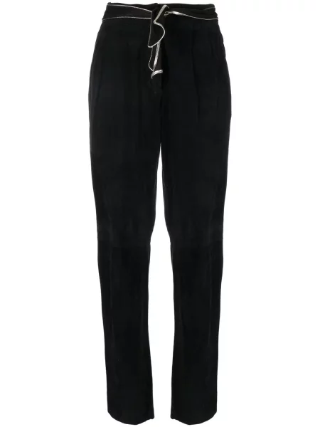 Kožené pás kalhoty Versace Pre-owned s vázáním černé