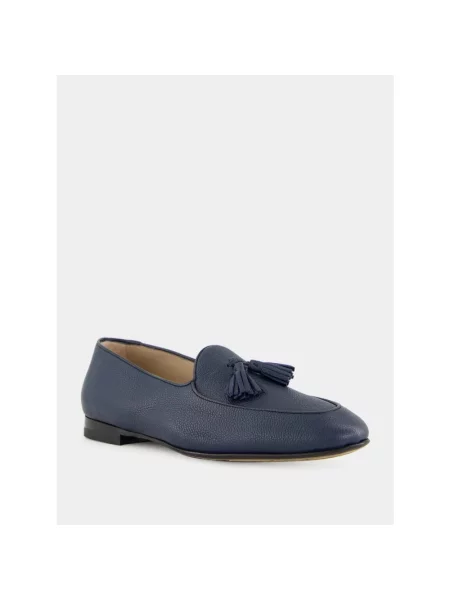 Lniane półbuty Manolo Blahnik niebieskie