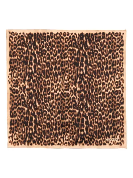 Fular Lanvin de mătase cu imagine cu model leopard maro