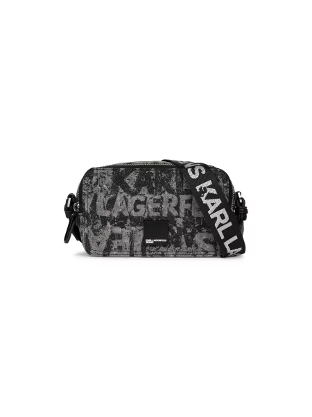 KARL LAGERFELD JEANS Geantă de umăr gri denim / denim / alb negru