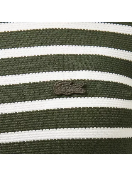 Lacoste T-Shirt Z Okrągłym Dekoltem W Paski Slim Fit Ciemnozielony zielony