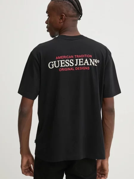 Guess Jeans t-shirt z nadrukiem czarny