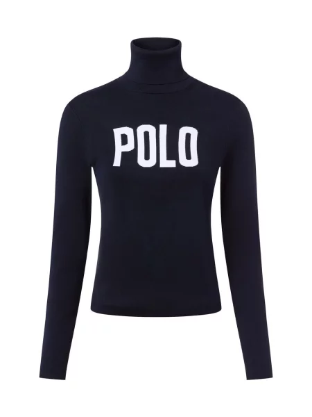Polo Ralph Lauren sweter z golfem Kobiety drobna dzianina jednolity S niebieski