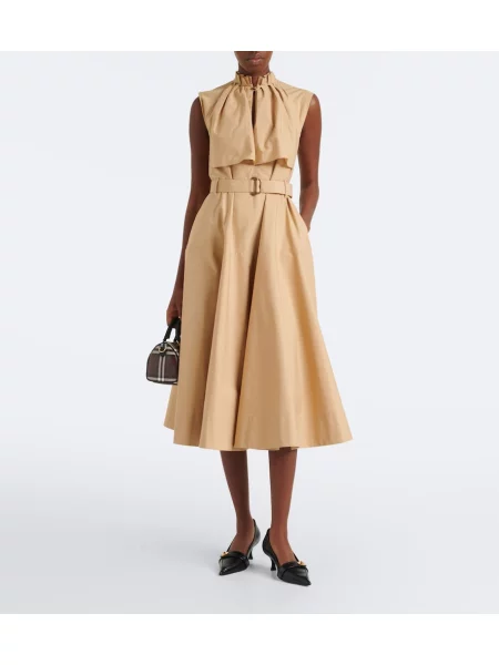 Rochie midi Burberry din poplin bej