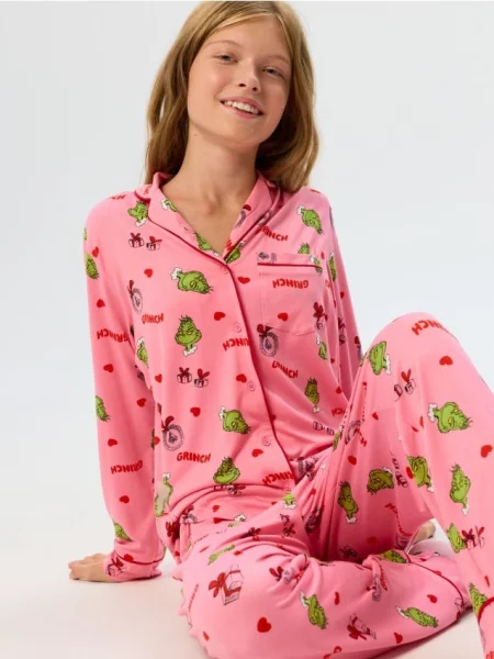 Sinsay Dvoudílné pyžamo s vánočním motivem Grinch růžová