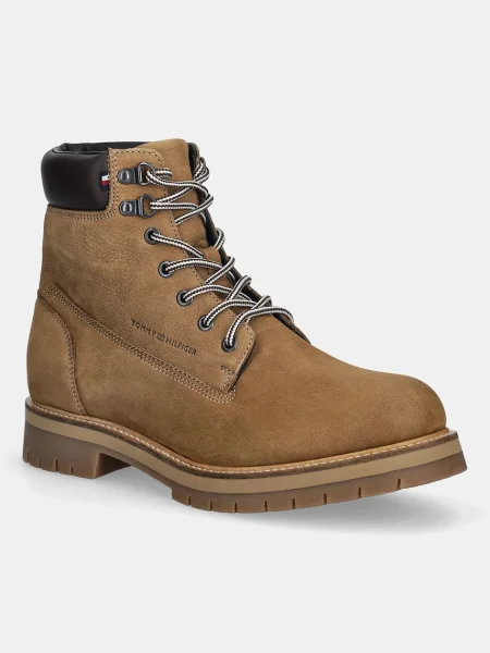 Tommy Hilfiger Vysoké kožené boty FLEX TH OUTDOOR W NBK BOOT hnědé