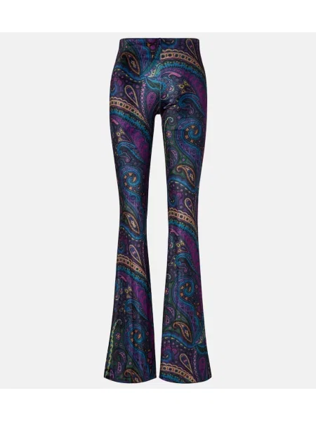 Pantaloni Etro cu talie înaltă de catifea cu imagine albastru