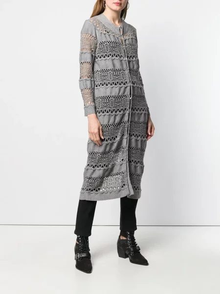 Pletený dlouhá lovná šňůra kardigan Christian Dior Pre-owned šedý
