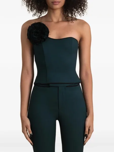 Top Contessa Mills cu model floral cu aplicații negru