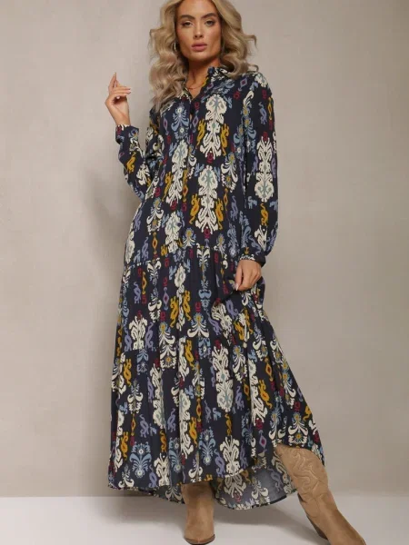 Rochie Cămașă Bleumarin Cloș evazată