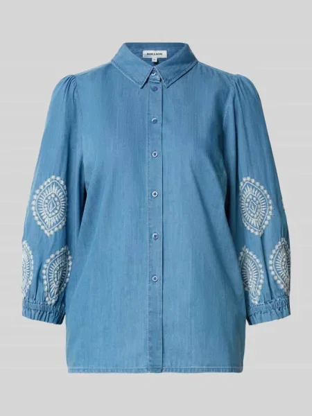 Bluzka o kroju regular fit z tkaniny stylizowanej na denim z haftami More & More niebieska