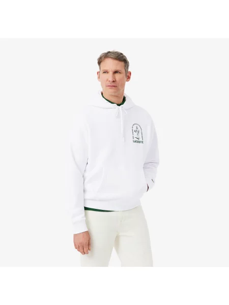 Lacoste Bluza Z Kapturem O Luźnym Kroju Z Nadrukiem biały