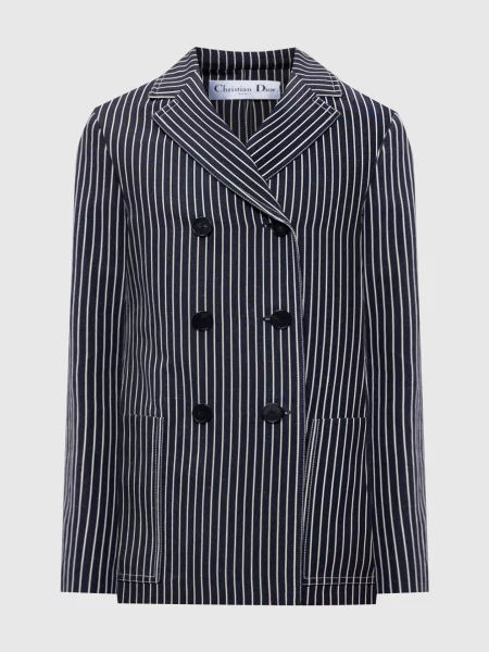 Двобортний жакет з льону та шовку в смужку Christian Dior чорний