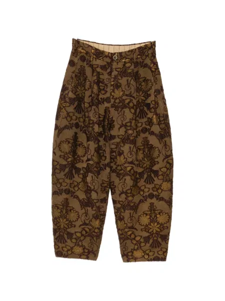 Pantaloni Uma Wang cu model floral din jacard maro