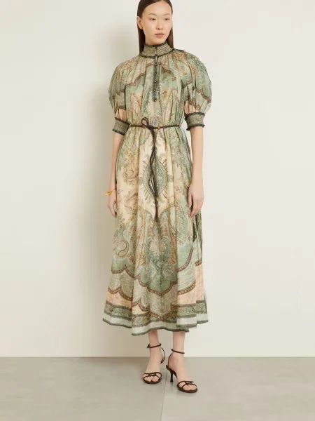 Zimmermann Hedvábné Šaty Wanderlust mátová režná hnědá