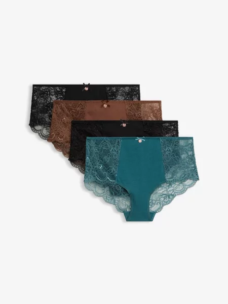 Figi panty z bawełną organiczną i koronką 4 pary czarne