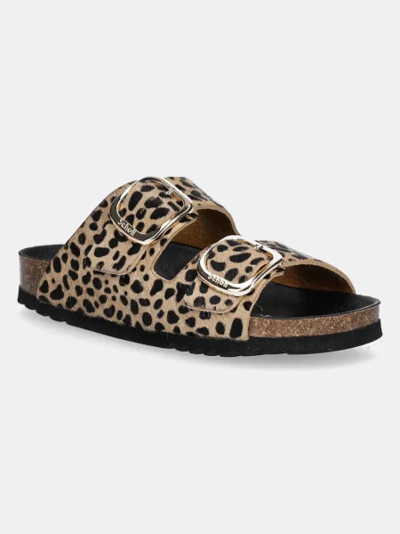 Papuci Scholl cu model leopard maro