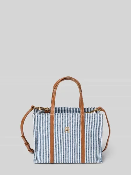 Torba plażowa na długim pasku z mieszanki bawełny niebieska