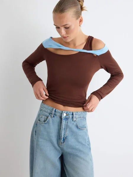 Trendyol Tricou aqua / maro albastru