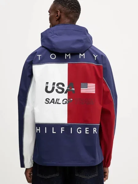 Bunda Tommy Hilfiger x SAIL GP tmavomodrá přechodná oversize