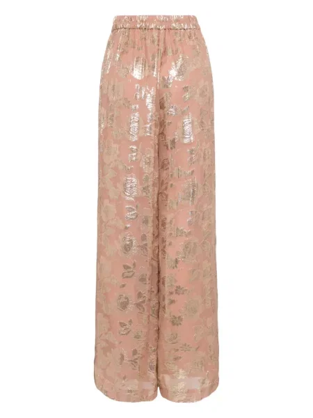 Pantaloni Biyan cu model floral din jacard roz