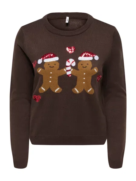ONLY Pulover ONLXmas maro / maro închis / roşu închis alb