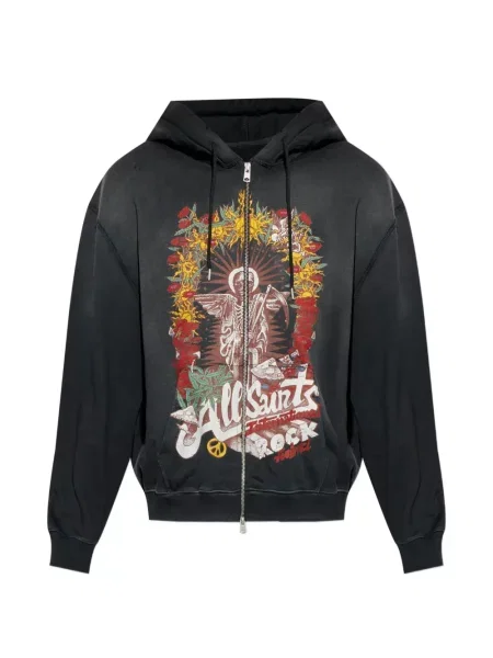 Hanorac cu glugă Allsaints cu imagine negru
