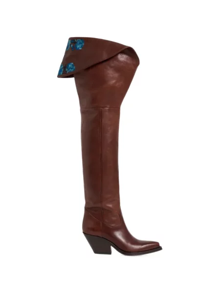Cizme Chloé cu model floral maro