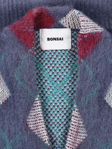 Cardigan Bonsai tricotate cu model argyle albastru