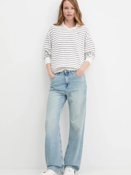 Bombažen pulover Tommy Hilfiger bela