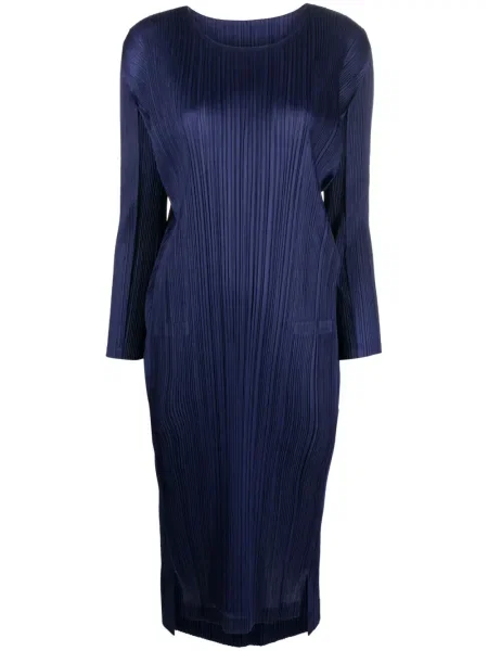 Rochie maxi Pleats Please Issey Miyake plisată până la genunchi de costum albastru