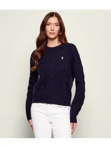 POLO RALPH LAUREN Gyapjú kötött pulóver kasmír hozzáadásával kék