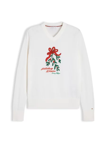 TOMMY HILFIGER Pulover verde / roșu alb