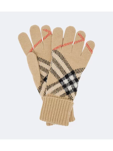 Mănuși Burberry din cașmir în carouri bej
