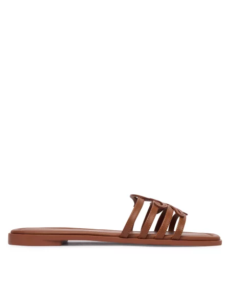 Papuci tip mules Tommy Hilfiger din piele fără toc cu vârf deschis maro