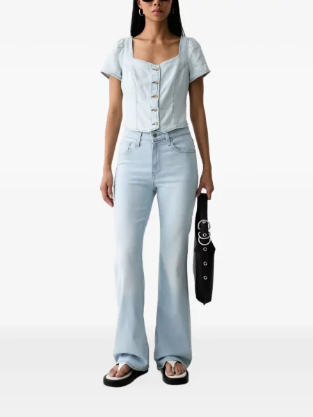 Pantaloni scurți din denim Levi's® din dantelă zdrențuiți cu talie înaltă albastru
