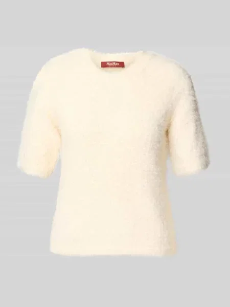 Sweter o kroju slim fit z obszyciem perełkami Max Mara Studio biały