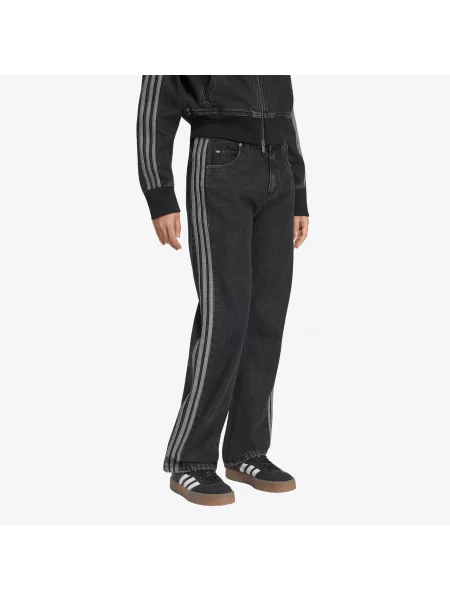 Blugi adidas Firebird Mid Rise Straight Denim Pant True Black Denim negru