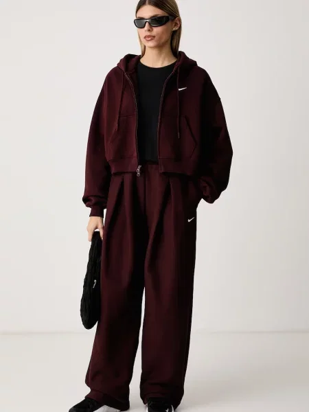 Nike Sportswear mikina na s kapucňou dámska s bavlnou Studio Fleece hnedá