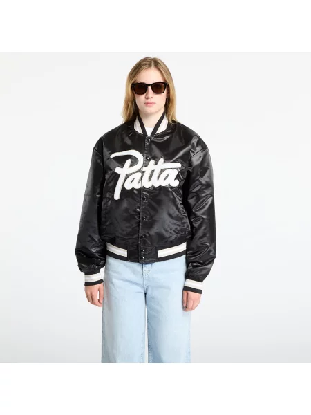 Patta Kurtki Mężczyzna XL Script Logo Satin Varsity Jacket czarny