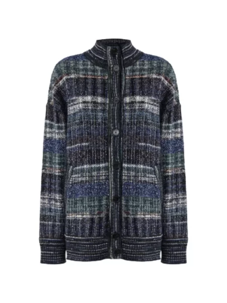 Cardigan Missoni de lână în carouri albastru