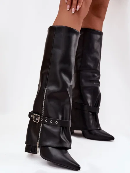 Kožené kozačky Boto na klínovém podpatku černé