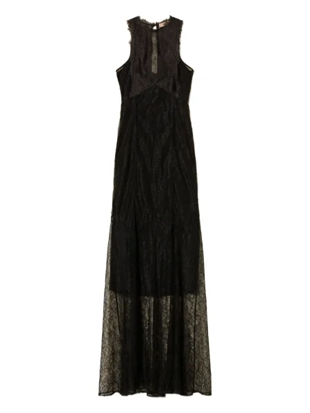Rochie maxi Twinset din dantelă cu gât halter de costum negru