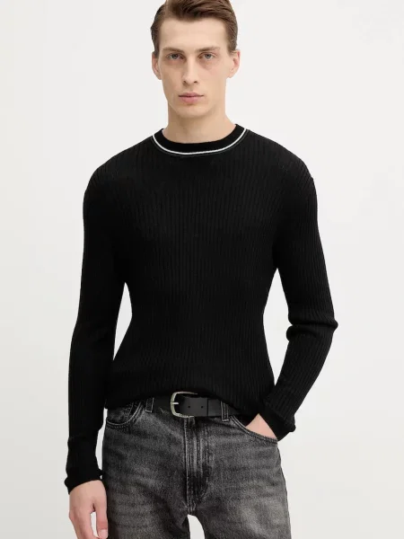 Armani Exchange pulover de lână light negru