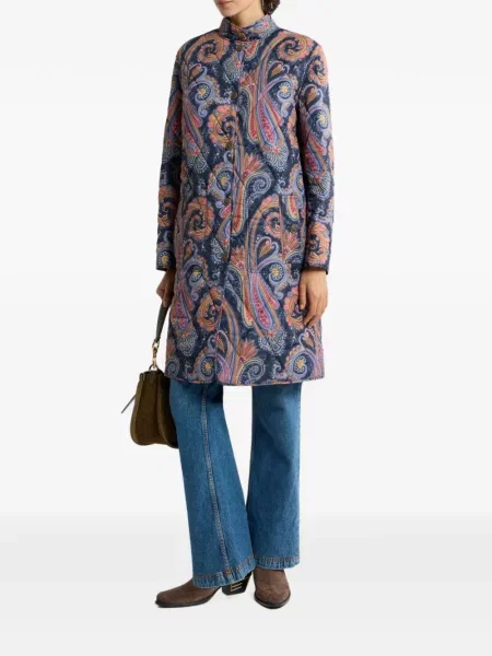 Matlasat palton Etro cu model paisley albastru