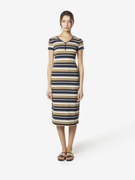 KOROSHI Rochie bleumarin / kaki alb